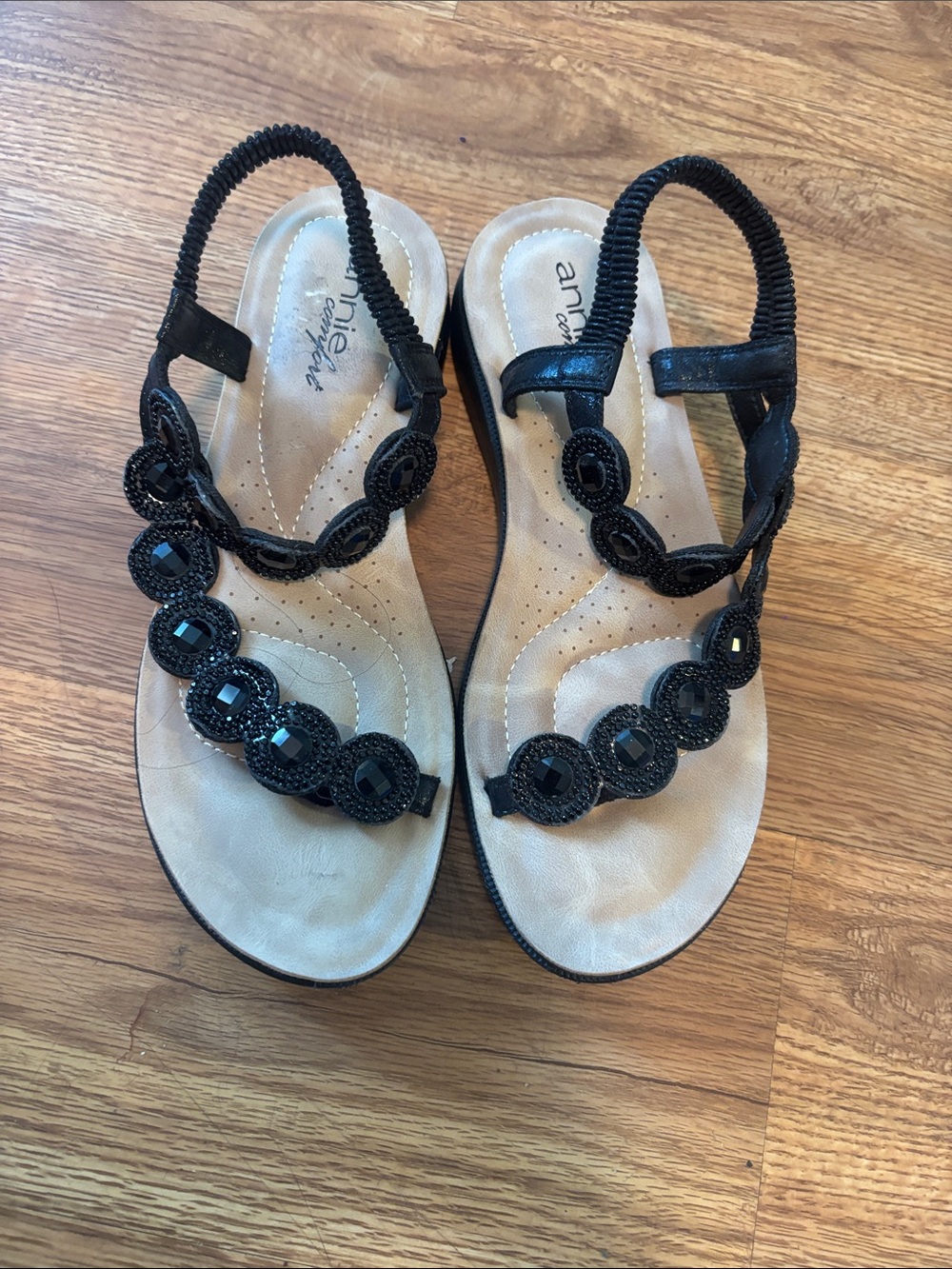 Annie Beaded Black Slingback Sandals